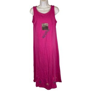 Blue Cactus pink sleeveless maxi dress 100% cotton boho fern print women’s small